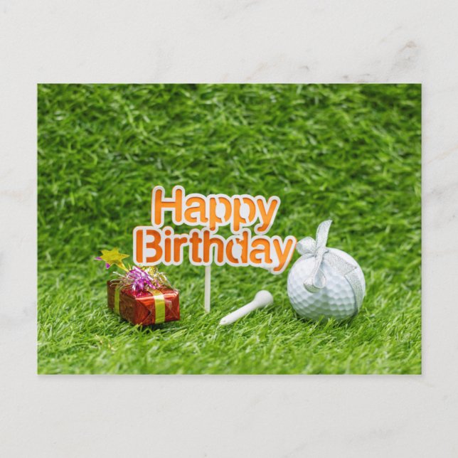 Golf Happy Birthday with golf ball tee and gifts Postcard (Front)