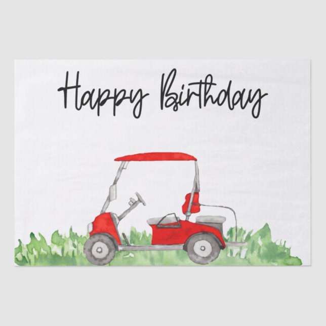 Golf Happy Birthday with golf cart   Wrapping Pape Tissue Paper (Front)