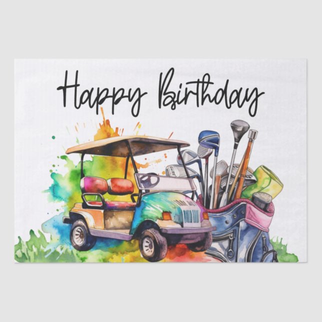 Golf Happy Birthday with golf cart   Wrapping Pape Tissue Paper (Front)