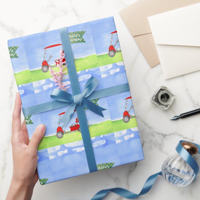 Golf Happy Birthday with golf cart  Wrapping Paper (Gifting)