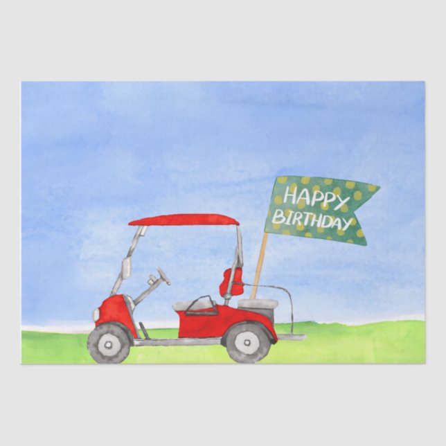 Golf Happy Birthday with golf cart  Wrapping Paper (Front)