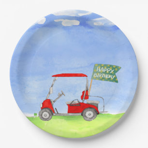 Golf Happy Birthday with golf cart Wrapping Paper Paper Plate