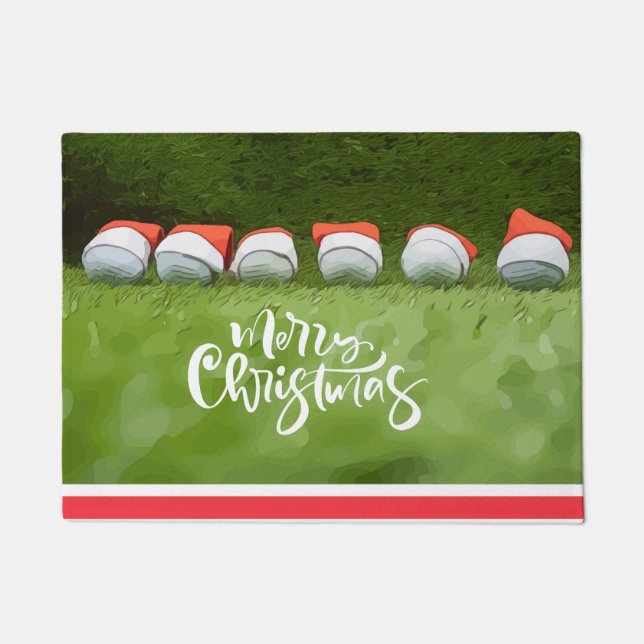 Golf Happy Christmas Holiday with Santa hat in row Doormat (Front)