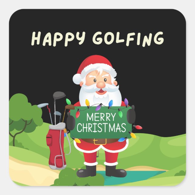 Golf Happy Christmas Holidays with Santa Claus     Square Sticker (Front)