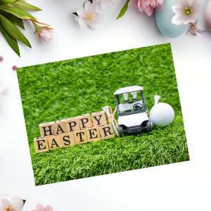 Golf Happy Easter to golfer with golf ball & cart  Postcard