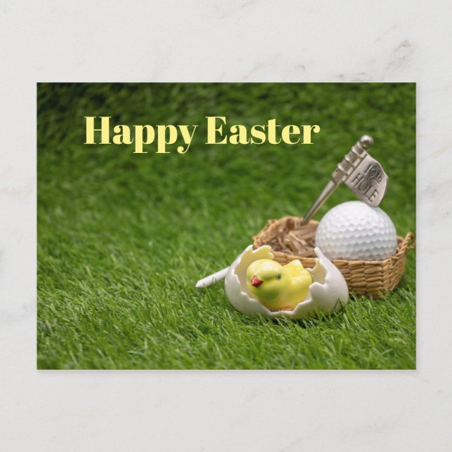 Golf Happy Easter with chicken and golf ball Holiday Postcard (Front)