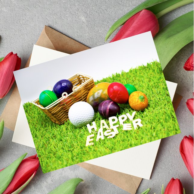 Golf Happy Easter with golf ball and colourful egg Postcard (Creator Uploaded)