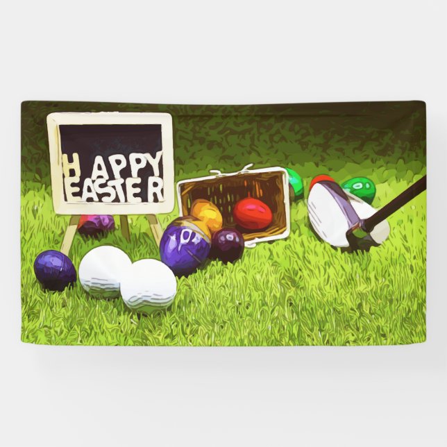 Golf Happy Easter with golf ball and eggs Banner (Horizontal)