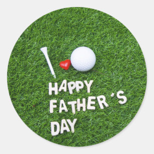 Golf Happy Father's Day with golf ball and tee Classic Round Sticker