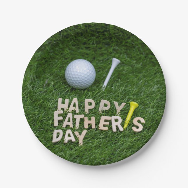 Golf happy Father's Day with golf ball and tee Paper Plate (Front)