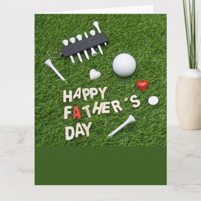 Golf Happy Father's Day with tee and ball on green Card (Front)