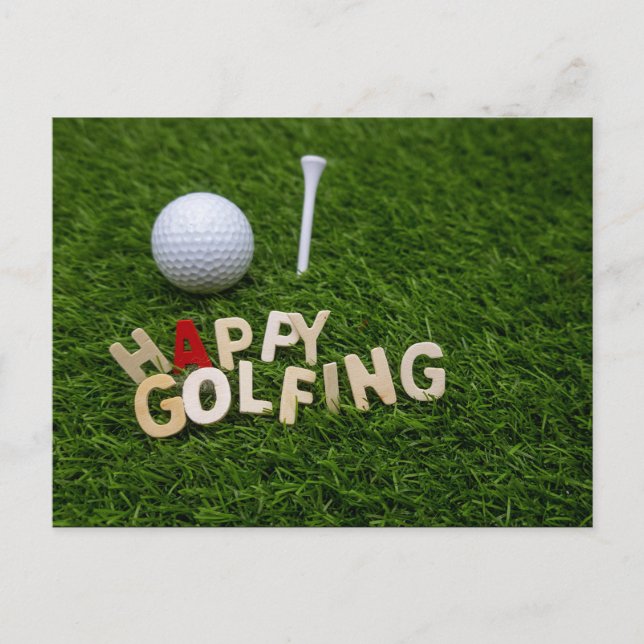 Golf Happy golfing golf ball and tee on green Postcard (Front)