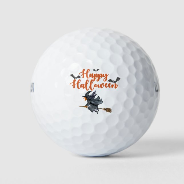 Golf Happy Halloween witch flying  Golf Balls (Front)