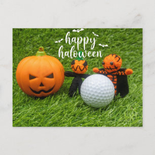 Golf Happy Halloween with Pumpkin and Golf Ball Postcard