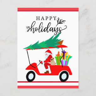Golf Happy Holiday with Santa Claus Christmas  Postcard