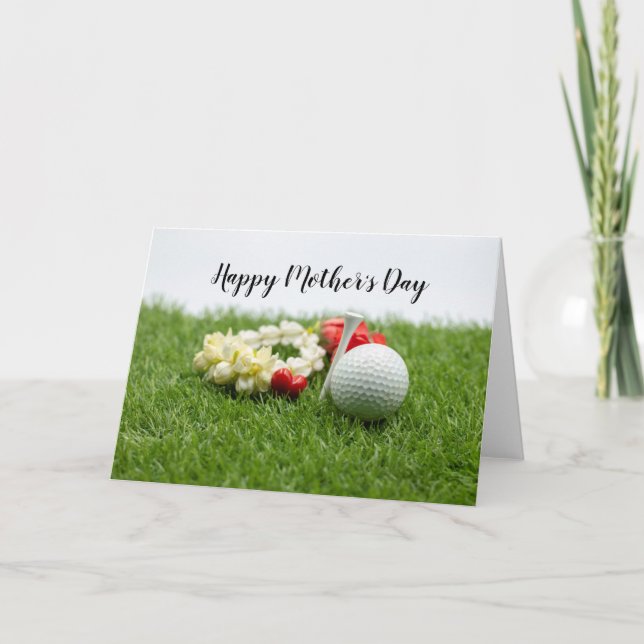 Golf Happy Mother's Day with flower on green grass Card (Front)
