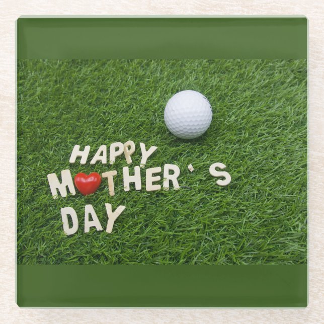 Golf Happy Mother's Day with love on green Glass Coaster (Front)