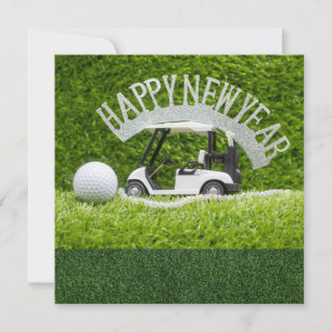 Golf Happy New Year on green grass for Golfer   Holiday Card
