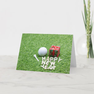 Golf Happy New Year with golf ball and gift Holiday Card