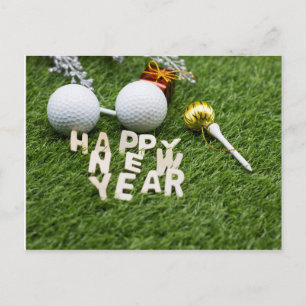 Golf Happy New Year with golf ball tee ornament Postcard