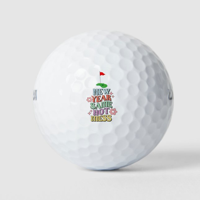 Golf Happy New Year with golf flag to golfer  Golf Balls (Front)