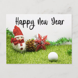 Golf Happy New year with Snowman for golfer Announcement Postcard