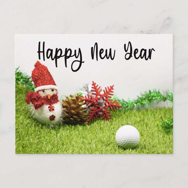 Golf Happy New year with Snowman for golfer  Announcement Postcard (Front)