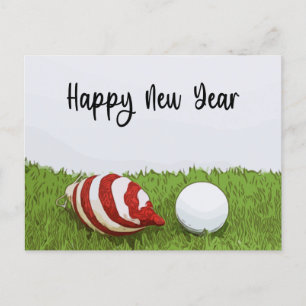Golf Happy New year with Snowman golfer holidays Holiday Postcard