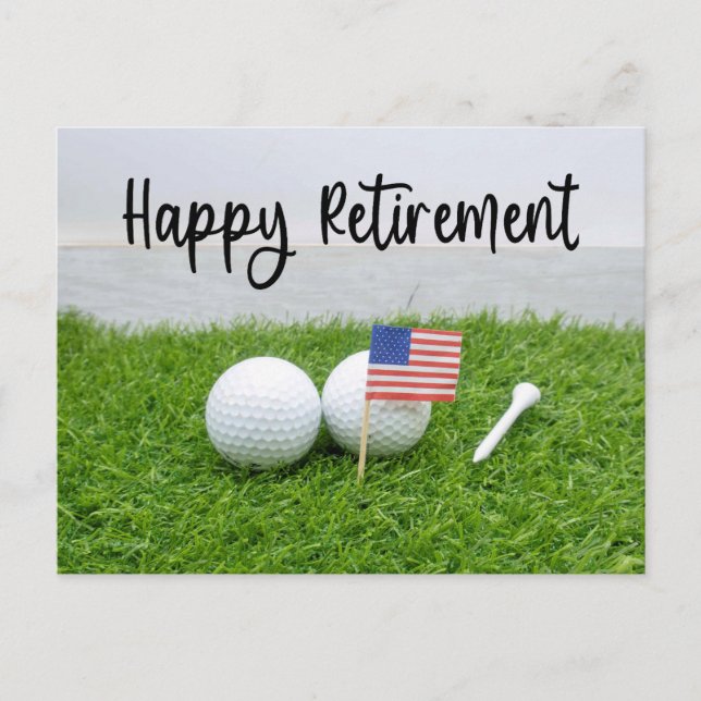 Golf Happy Retirement  ball and flag of America Announcement Postcard (Front)