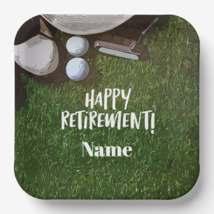 Golf Happy Retirement Hello Pension for golfer Paper Plate