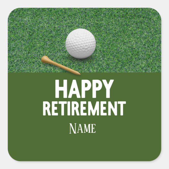 Golf Happy Retirement on green background Classic  Square Sticker (Front)