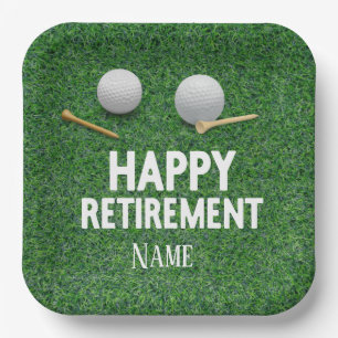 Golf Happy Retirement on green background  Paper Plate