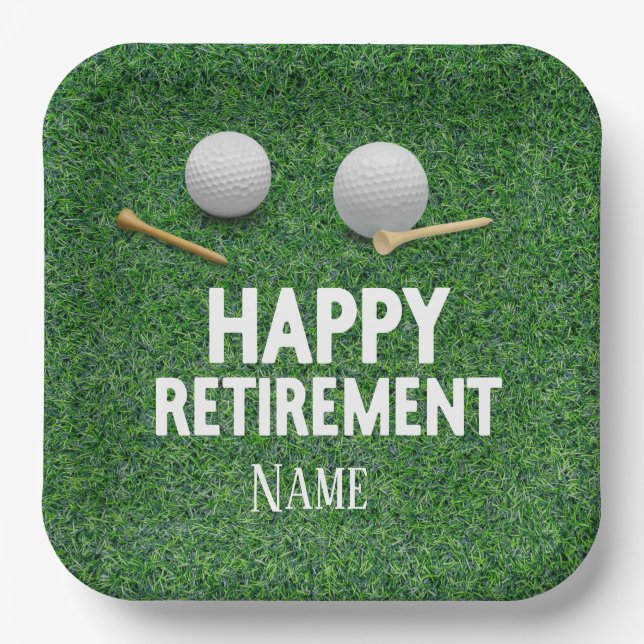 Golf Happy Retirement on green background  Paper Plate (Front)