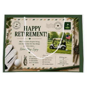 Golf Happy Retirement postcard themed Large Gift Bag