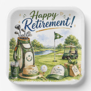 Golf Happy Retirement with bag and cart  Paper Plate