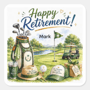 Golf Happy Retirement with bag and cart  Square Sticker
