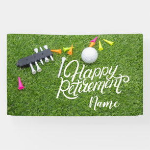 Golf happy retirement with ball on green banner