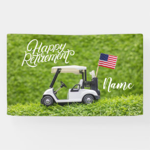 Golf happy retirement with flag of America Banner