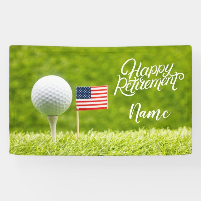 Golf happy retirement with flag of America Banner (Horizontal)