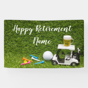 Golf happy retirement with golf ball and beer  banner