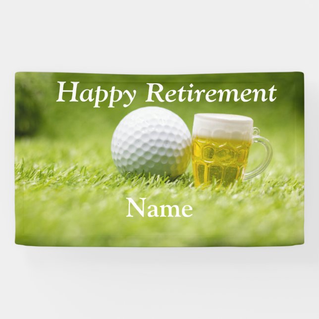 Golf happy retirement with golf ball and beer  banner (Horizontal)