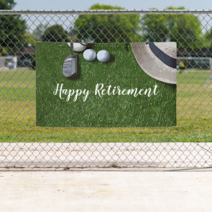 Golf happy retirement with golf ball and putter ba banner