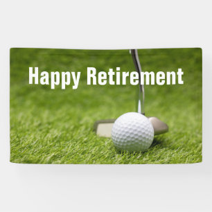 Golf happy retirement with golf ball and putter ba banner