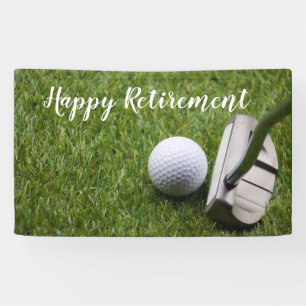Golf happy retirement with golf ball and putter banner