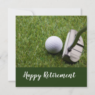 Golf happy retirement with golf ball and putter card