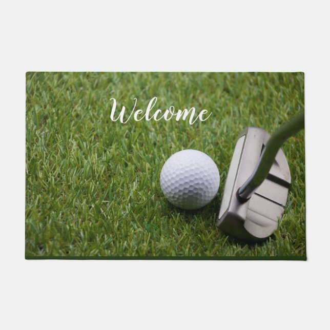 Golf happy retirement with golf ball and putter doormat (Front)