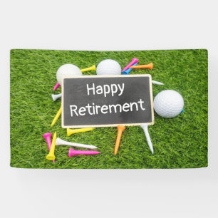 Golf happy retirement with golf ball and tee banner
