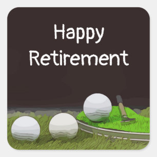 Golf happy retirement with golf ball and tee square sticker