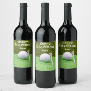 Golf Happy retirement with golf ball and tee   Wine Label