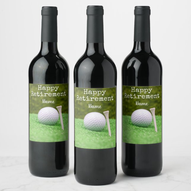 Golf Happy retirement with golf ball and tee   Wine Label (Bottles)
